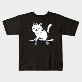 Skating Cute Kitty Cat Skateboard Quwaii Kids T-Shirt